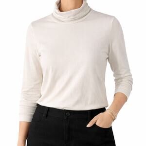 Eileen Fisher White Mock Turtleneck Stretch Knit Top Size XL